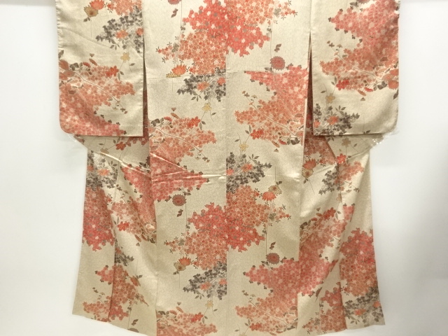 JAPANESE KIMONO / ANTIQUE MAJOLICA OMESHI KIMONO / SILK / WOVEN KIKU